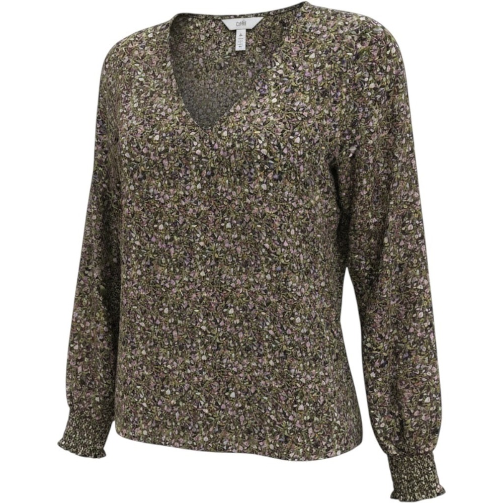 Cabi Blouse Floral V-Neck Smocked Cuff Womens‎ Size M Boho Romantic